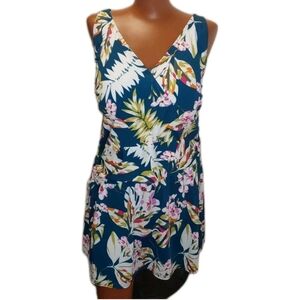 D&Co Beach Wireless Swim Dress Woman Plus 24W Tropical Leaf Teal Pool Beach New